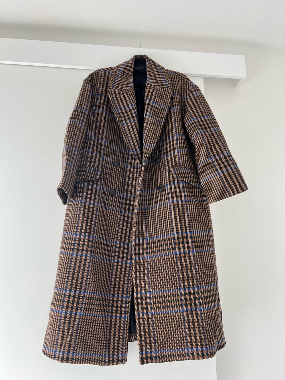 Zara Womens Brown Plaid Double-Breasted Long Coat